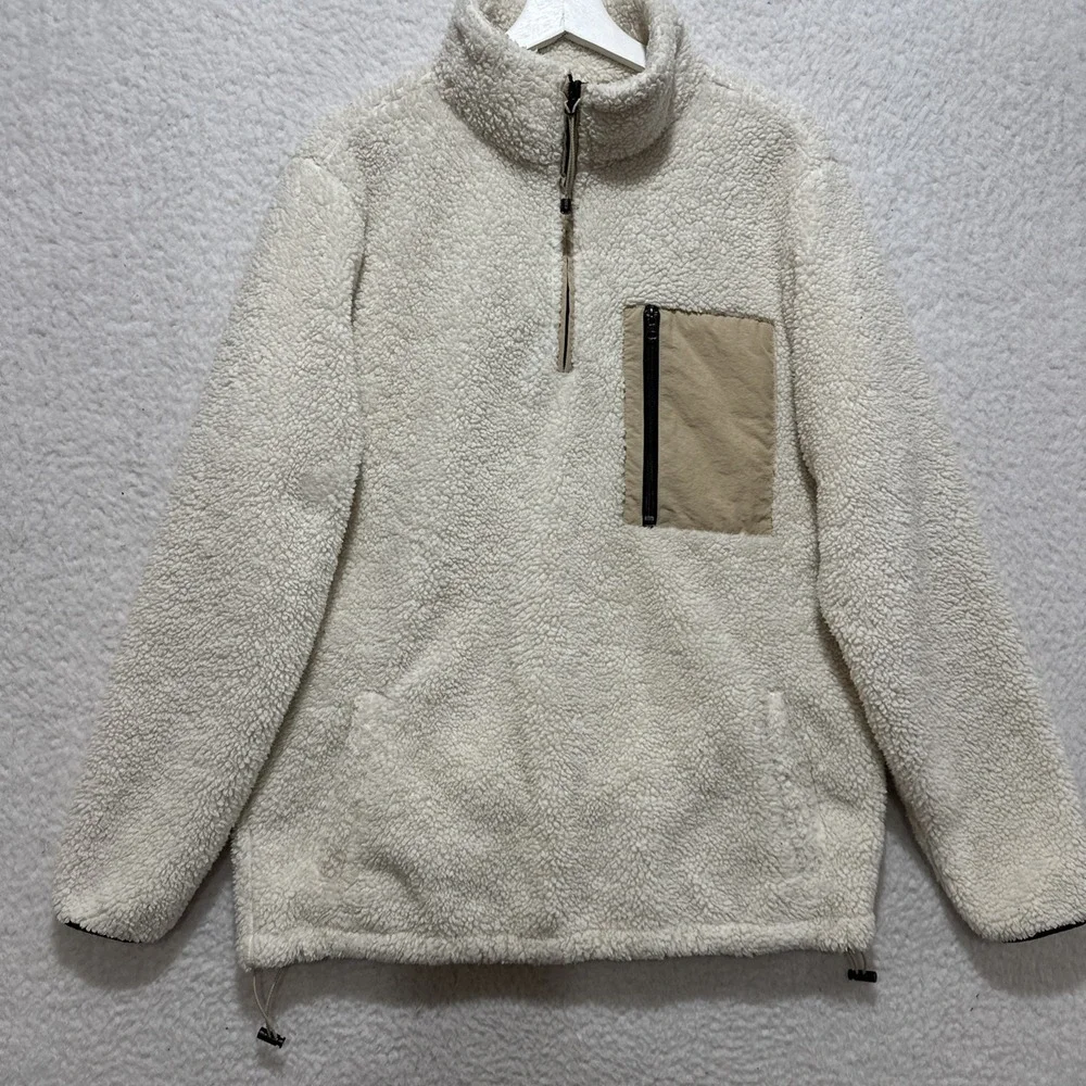 Pacsun Fleece 1/4 Zip Ivory White‎ Pullover Jacket Size Medium